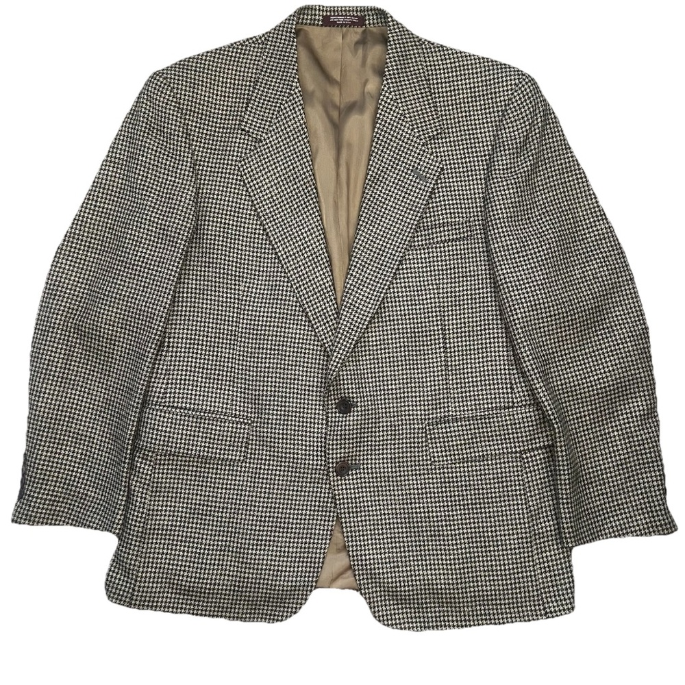 VTG Evan Picone Tweed Mens Jacket‎ 42 Short Brown Houndstooth Check Wool Blazer